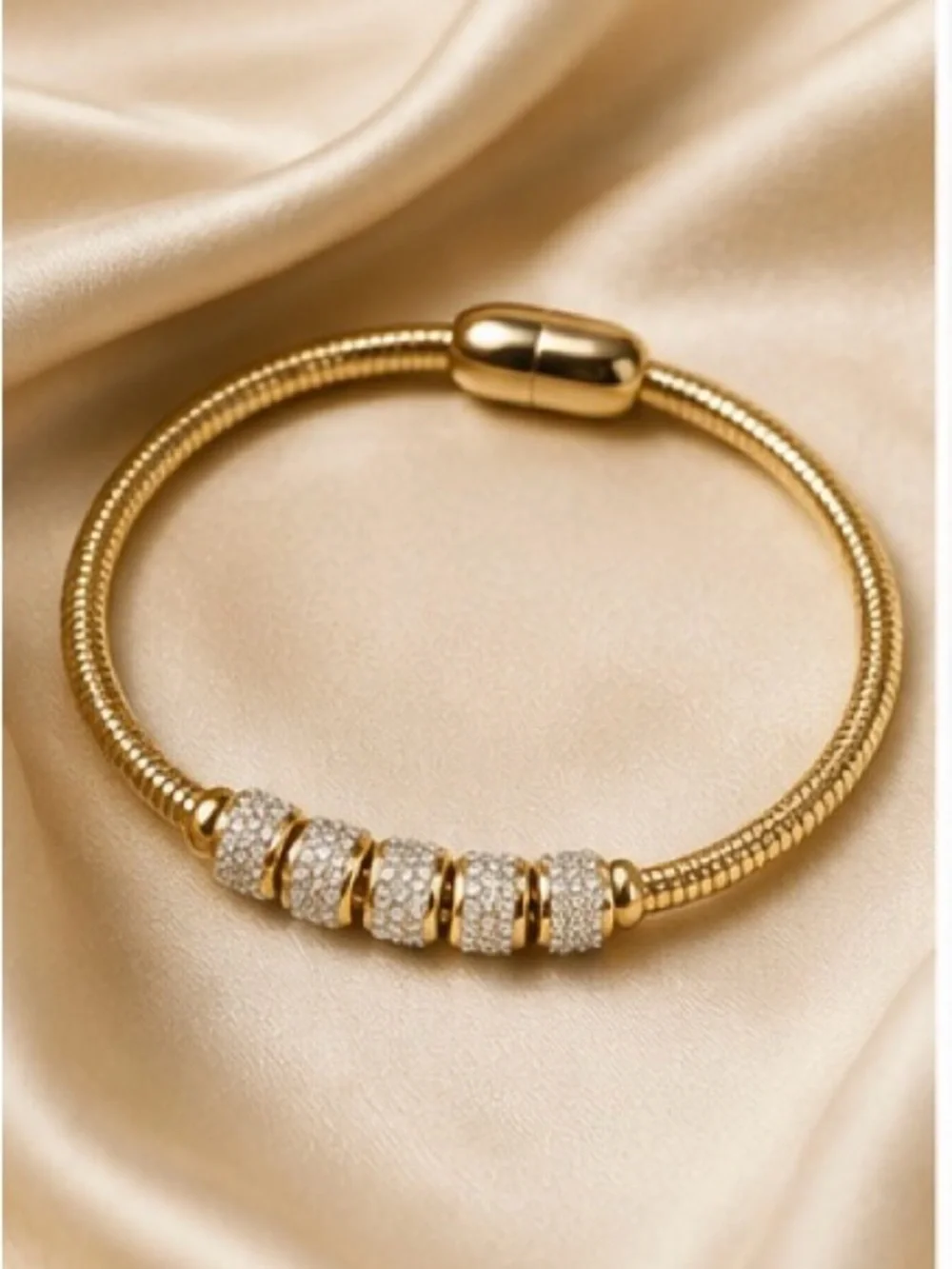 Elegant Gold Pave Bead Bangle Bracelet
